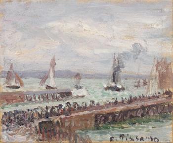 Entrée Du Port Du Havre Et Le Brise-lames Ouest, Soleil, Mer Agitée by 
																	Camille Pissarro